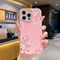 Magnifique coque de téléphone portable en PP style 2-en-1 avec impression de fleurs de pêcher pour iPhone 7 8 X Xr 11 12 13 14 15 16 17 18 Pro Max