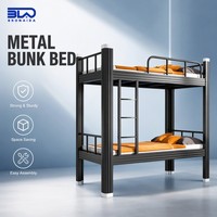 Lit superposé en métal pour adultes avec barrières de sécurité surélevées, vente directe d'usine, cadre en acier double étage, OEM personnalisé