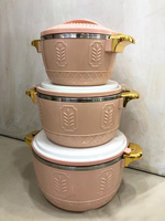 Ensemble de 3 récipients isothermes de qualité supérieure 2,5L 4,5L 6,5L – Plat de service thermique classique à motif gaufré avec poignée dorée