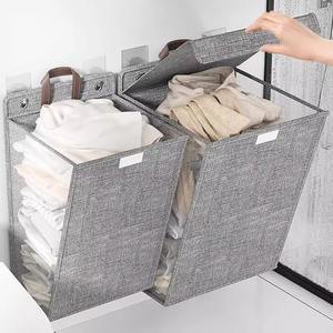 Cesto de ropa plegable SND1001 para montar en la pared, rectangular, gris, de tela no tejida, organizador de ropa para baño y aseo. - Product Image 2