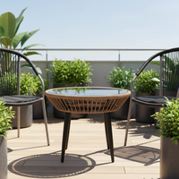 Ensemble de table et chaises de jardin compact en rotin avec dossier pour terrasse, balcon et extérieur – Idéal pour restaurant et café