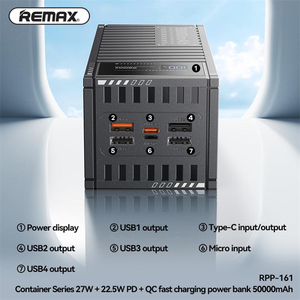 แบตเตอรี่สำรอง <span class=keywords><strong>Remax</strong></span> Container <span class=keywords><strong>Power</strong></span> <span class=keywords><strong>Bank</strong></span> ความจุ 50000mAh รองรับ PD27W และ QC22.5W ชาร์จเร็ว พกพาสะดวก - Product Image 6