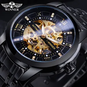 Orologio Meccanico da <span class=keywords><strong>Uomo</strong></span> di Lusso Winner Top, da Lavoro alla Moda con Strass Luminosi, Orologio da Polso Impermeabile da <span class=keywords><strong>Uomo</strong></span> - Product Image 1