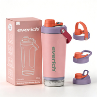 Bouteille shaker en acier inoxydable très vendue avec compartiment amovible pour poudre protéinée, 20 oz, multi-usages, pour la salle de sport et les sports