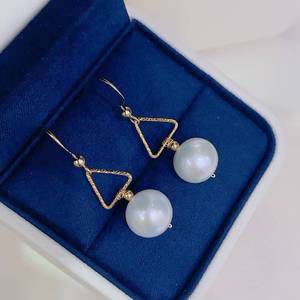wholesale Handmade Triangle Twist Wire <b>Dangle</b> <b>Earrings</b>, 14K Gold Filled Natural Freshwater Pearl Drop <b>Earrings</b> For Women - Product Image 1