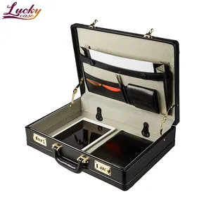 Attache Case Aluminum Briefcase Leather Look Pu Case Expanding Executive Business Bag For Laptop