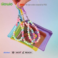 Pochette zippée transparente en PVC personnalisée UIOWIO, style kawaii, avec chaîne de perles colorées pour petits objets