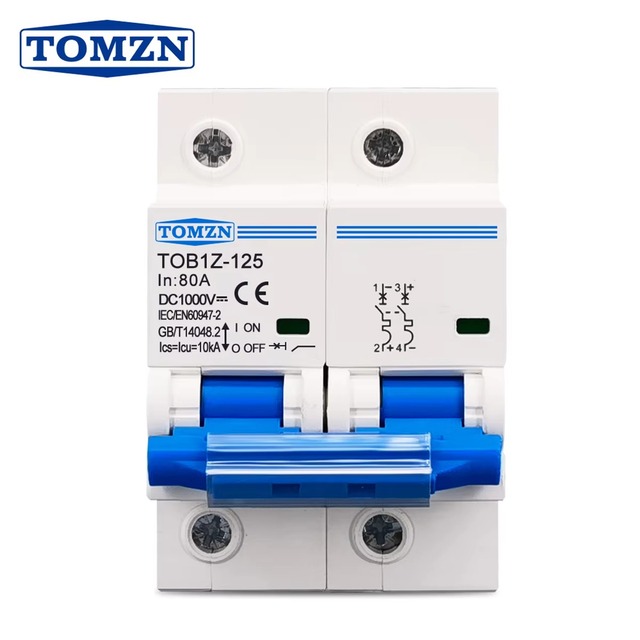 DC 1000V TOMZN 2P MCB 125A 100A 80A Circuit Breaker for PV System C Curve Battery Main Switch