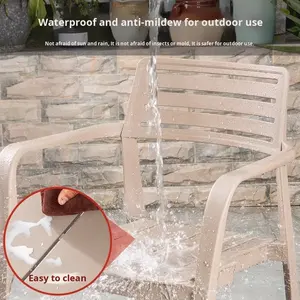 Silla de comedor de exterior con marco de hierro moderno con respaldo individual de plástico para patio, jardín o sala de estar, 1 año de garantía - Product Image 3