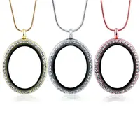 Alloy frame diamonds lockets pendant necklace Oval photo box pendant silver chain necklaces silver jewelry