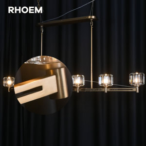 Lampadario Lineare RHOEM RH 72" con Cristalli K9 Artigianali, Struttura in Acciaio, Dimmerabile, Certificato UL, 110V, Altezza Regolabile - Product Image 6