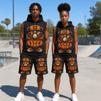 Ensemble short et sweat à capuche sans manches pour homme, tenue 2 pièces surdimensionnée avec imprimé 3D Cool Hip Hop Bear