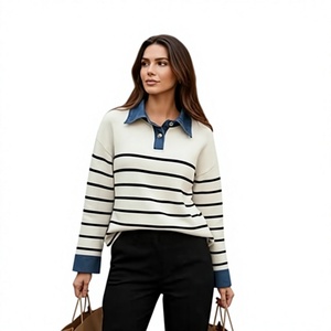 Wholesale Women Solid <b>Fleece</b> Knitted <b>Sweater</b> O-Neck Drop-shoulder Casual Pullover Spring Autumn Streetwear 100% Cotton Knitwear - Product Image 3