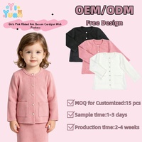 Weiche, gerippte Strickjacke für Mädchen mit Rundhalsausschnitt, dekorativen Knöpfen, atmungsaktivem, dehnbarem Stoff, bequem für den täglichen Gebrauch als Oberbekleidung.