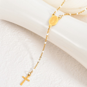 Gioielli Religiosi, Collane con Pendente <span class=keywords><strong>a</strong></span> Croce e <span class=keywords><strong>Rosario</strong></span> Cattolico <span class=keywords><strong>in</strong></span> Acciaio Inossidabile Placcato <span class=keywords><strong>Oro</strong></span> 18K PVD per Donne - Product Image 3