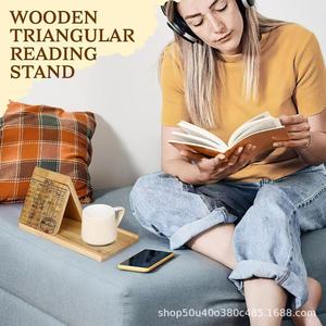 Wooden Bookend With Cup Holder Solid Wood <b>Desktop</b> Reading Stand For Home Office Use - Product Image 5