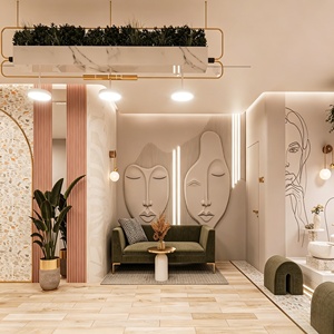 Conception d'intérieur de salon de coiffure de luxe sur mesure, éclairage LED, mobilier de poste de travail pour la décoration de salons de beauté et de salons de coiffure - Product Image 3