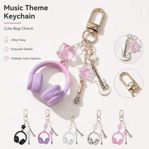 Porte-clés créatif en alliage de zinc avec motif note de musique, casque et <span class=keywords><strong>guitare</strong></span>, breloque pour téléphone, sac, sac à dos, cadeau - Product Image 1