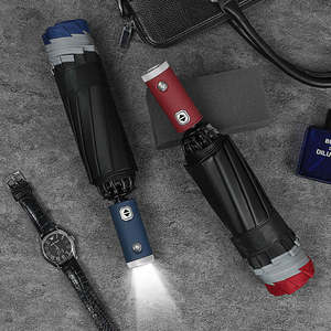 Paraguas Automático de 3 Pliegues con Mango Abierto, LED, Protección UV, Linterna, Rayas Reflectantes, para Sol y Lluvia - Product Image 4