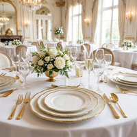 Service de vaisselle en porcelaine de luxe avec bord doré, assiettes rondes, carrées, rectangulaires, ovales et support à gâteau à 2/3 niveaux pour mariage, vente en gros