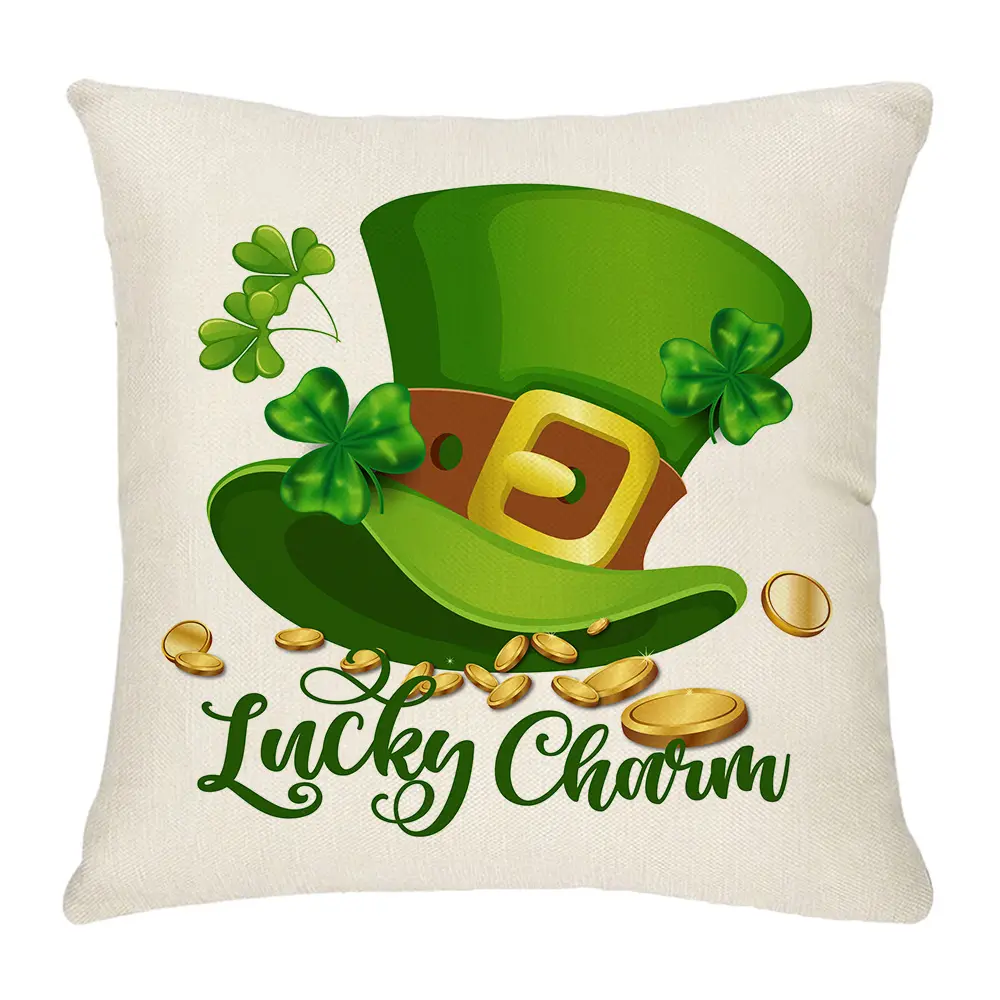 Ireland National Day Festive Home Decor Square 18*18 inch Green Shamrock Luck St. patrick's Day Pillow Cover