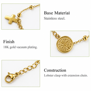 Bracelet à breloques Double Coin en acier inoxydable avec fermoir mousqueton, couleurs or et argent - Product Image 2
