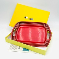 Plateau de service rectangulaire émaillé avec poignées, plat en grès coloré pour la cuisine et la salle à manger