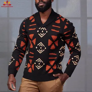 热销漂亮非洲印花针织衫男士非洲印花毛衣，适合秋冬定制设计。