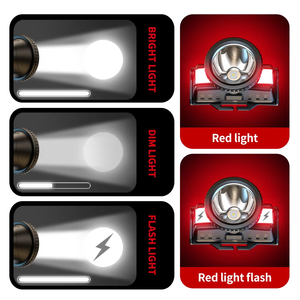 2 * Red + Trắng Led Đèn Pha 500lumen 1200mAh có thể sạc lại đèn pha Type-C Zoomable cảm biến đầu câu cá cắm trại đầu đèn - Product Image 2