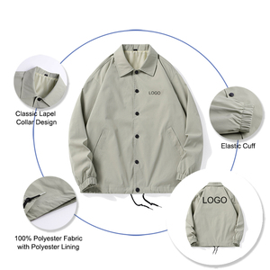 Vestes coupe-vent unisexes personnalisées avec logo brodé, design ample, style américain, vestes blanches de type coach - Product Image 2