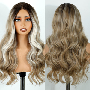 Peluca Larga de Cabello Sintético con Ondas Suaves, Color Ombre, con Frente de Encaje HD, Resistente al Calor, Fibra No Inflamable, Encaje HD sin Pegamento - Product Image 2