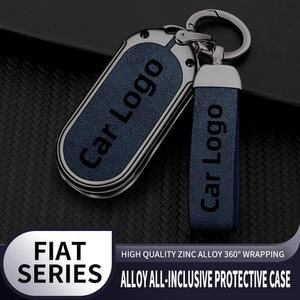 Vente en gros d'usine, logo personnalisé, couvre-clé de voiture en alliage de zinc et cuir pour <span class=keywords><strong>Fiat</strong></span> 500 <span class=keywords><strong>Panda</strong></span> Tipo Freemont, étui pour télécommande avec porte-clés - Product Image 2