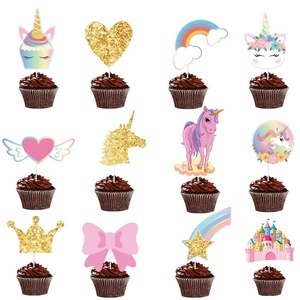 Ensemble de fête d'anniversaire sur le thème de l'unicorn, avec des drapeaux et des décorations, joyeux anniversaire, décorations de gâteau pour enfants - Product Image 6