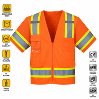 Gilet di Sicurezza Arancione ad Alta Visibilità a Maniche Corte con Tasche, Certificato ANSI Classe 3, Abbigliamento da Lavoro Riflettente per Uomini e Donne