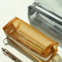 Étui à crayons en maille légère, pochette transparente à fermeture éclair, organisateur de papeterie portable pour étudiants