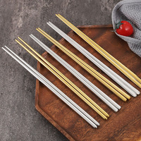 Baguettes carrées antidérapantes en acier inoxydable 304 de style coréen, ensemble d'ustensiles de restaurant, vaisselle de table pour couple et usage domestique