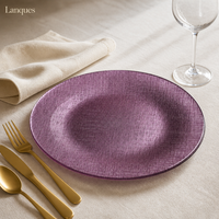 Assiette de présentation ronde en verre texturé lin violet, sous-assiette décorative pour la mise en scène de table de mariage et de banquet