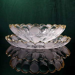 <span class=keywords><strong>Assiette</strong></span> de service créative en verre cristal incrusté d'or, style européen, forme de fleur, luxe léger, moderne et simple pour la maison - Product Image 1