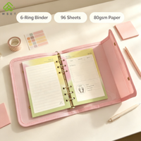Carnet à feuilles mobiles rechargeable en PP avec fermeture à pression, couleur macaron, avec pendentif, papier épais, journal étudiant, papeterie