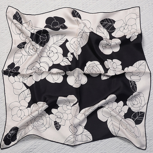 <span class=keywords><strong>Prix</strong></span> bon marché, nouveauté, foulard carré en satin de soie pour femme, foulard vintage classique en soie florale, couleurs neutres - Product Image 1