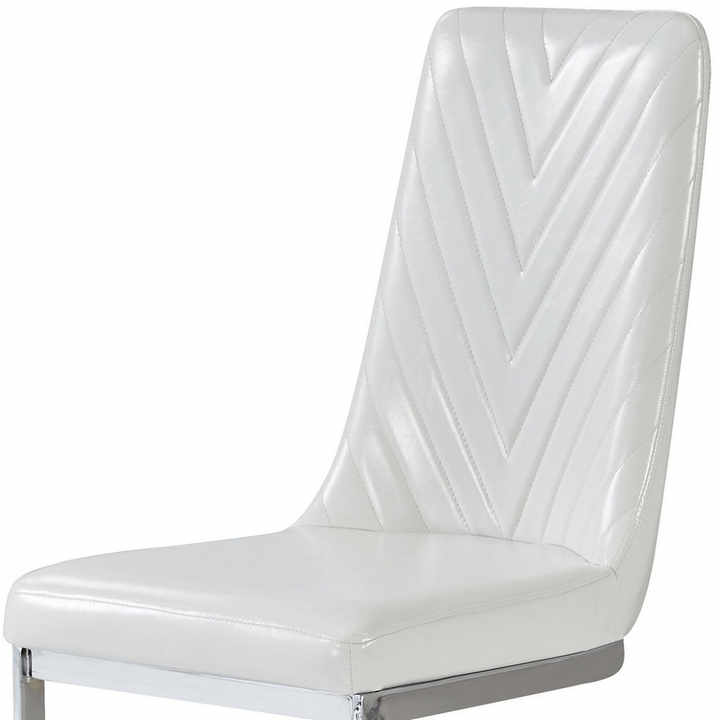 Set of Two White and Silver Upholstered Dining Side Chairs with Backrest Farmhouse and Contemporary Design for Living Room