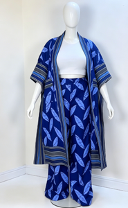 Nouvel <span class=keywords><strong>ensemble</strong></span> printemps 2026 pour femmes africaines, style européen et américain : cardigan imprimé bleu et <span class=keywords><strong>pantalon</strong></span> ample à jambes larges - Product Image 2