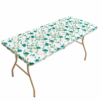 Nappe en PEVA à imprimé floral turquoise avec bord élastique, imperméable, jetable, en plastique, pour les dîners en plein air