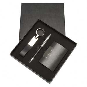 3-in-1 Promotional Leather Gift Set for Men Card Holder Pen <b>Key</b> <b>Chain</b> for Graduation Fathers - Product Image 2