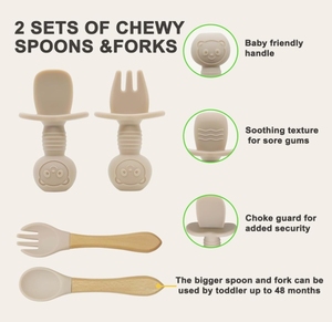 Ensemble de fournitures de sevrage LED en silicone pour l'alimentation du bébé comprenant des bols à succion assiettes divisées ustensiles à bavette réglables essentiels pour l'alimentation - Product Image 5