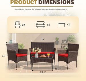 Ensemble de chaises de patio en osier Homall, 4 pièces, meubles de jardin d'extérieur et d'intérieur, ensemble table et chaises d'extérieur, vente directe - Product Image 3