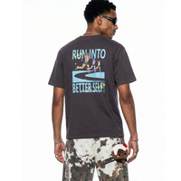 RUN INTO BETTER SELF T-shirt graphique pour homme, ample, gris foncé, en coton, à manches courtes, décontracté, style streetwear et sport