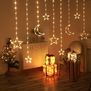 Weihnachts beleuchtung Fee Ramadan Diwali Licht luces de Navidad Fenster Stern Mond LED Vorhang Lichterkette für Weihnachts dekoration