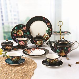 Europe Luxury Chic Black Peacock Elegant Porcelain <b>Teapot</b> Creamer Dessert Plate Ceramic Coffee Cup and Sacuer - Product Image 1