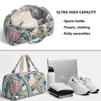 Tas Duffel Perjalanan Bermotif Bunga Hawaii dengan Label Pribadi, Dilengkapi Ritsleting dan Pegangan, untuk Perjalanan Akhir Pekan